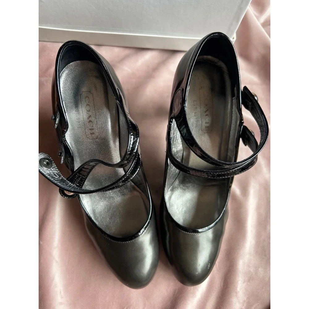 Coach Lizza Heels Women's Size 8.5 Gunmetal Good Double Strap Mary Jane - Picture 5 of 9